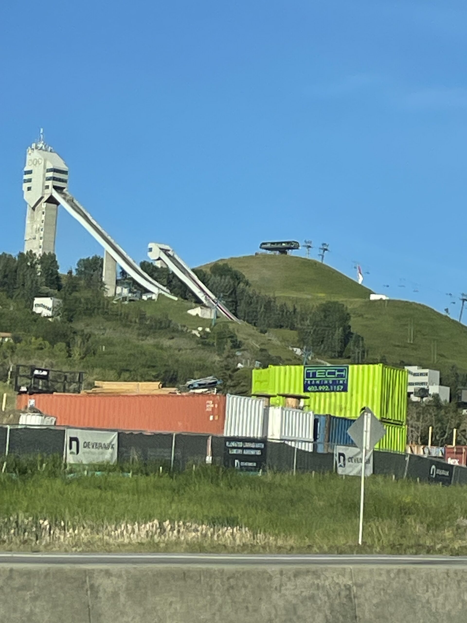 Canada Olympic Park in Calgary, AB, with a view of the bobsleigh and luge ramps.