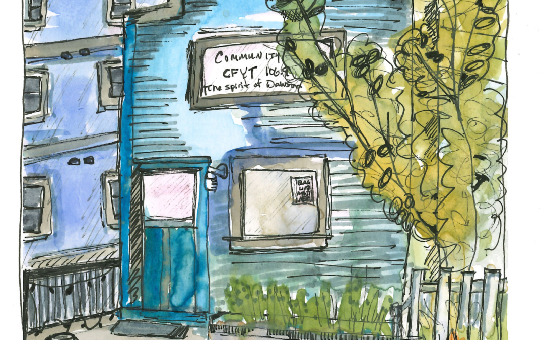 Urban Sketch of Dawson City Radio Station in Yukon