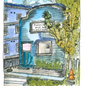 Urban Sketch of Dawson City Radio Station in Yukon