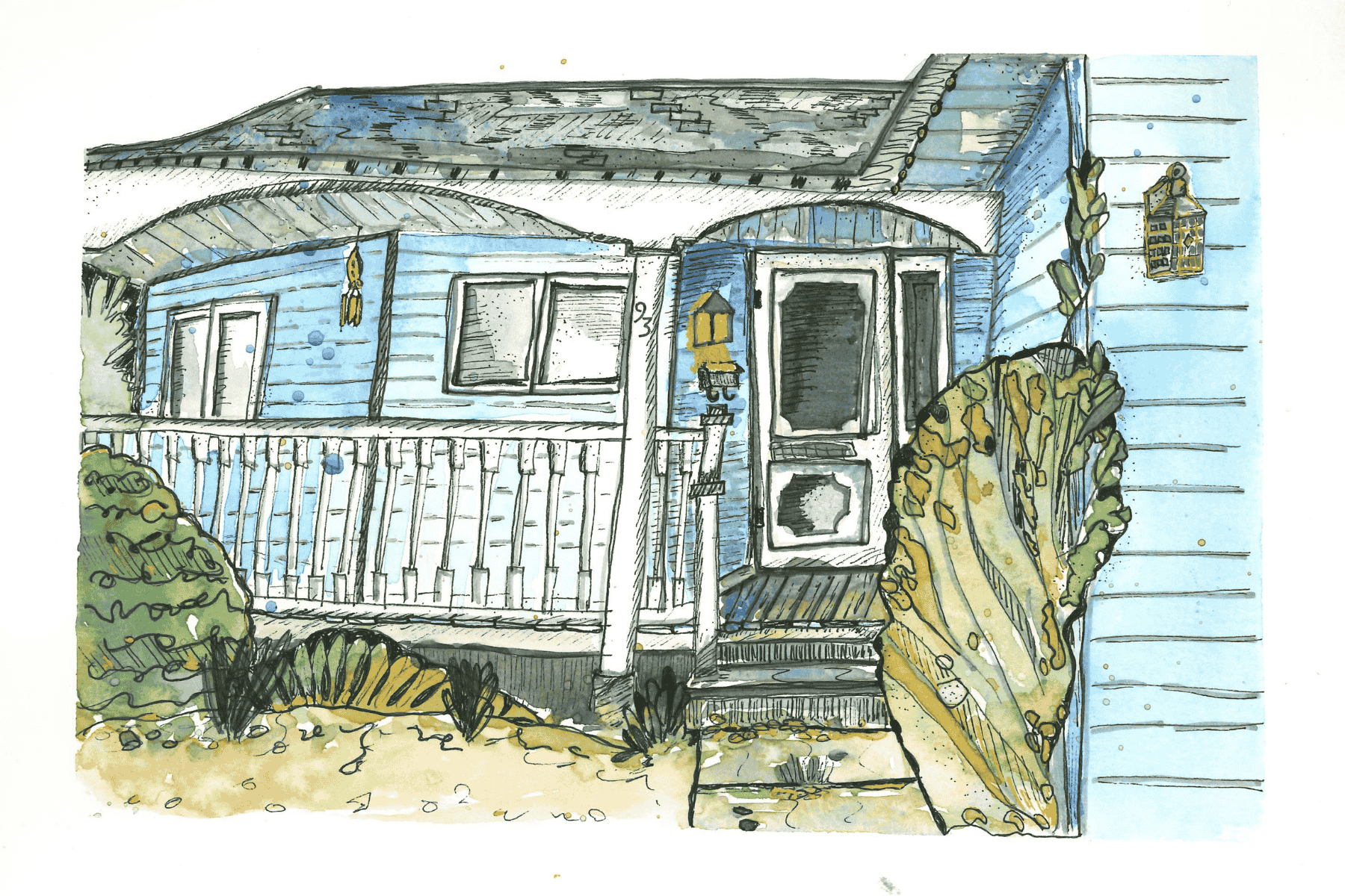 Commissioned urban sketch of a first home.