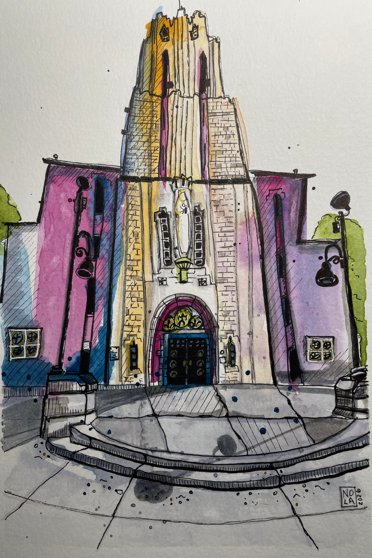 Urban Sketch of a church in Calgary, Alberta