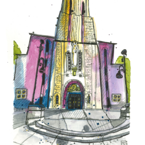 Urban sketch of St. Mary's Cathedral, Calgary, Alberta